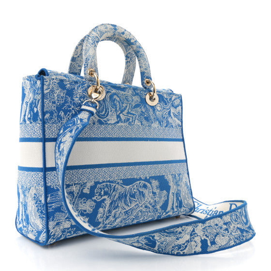 CHRISTIAN DIOR
Toile de Jouy Embroidered Large Lady D-Lite Fluorescent Blue