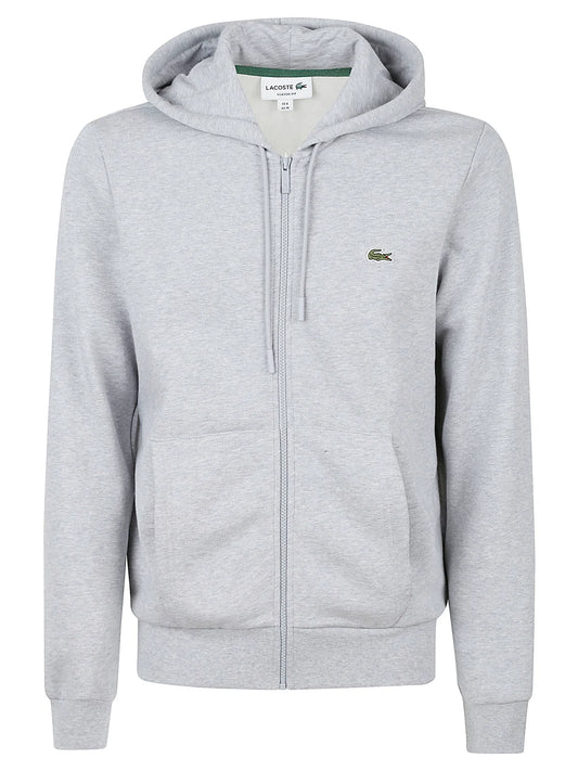 Lacoste Logo Embroidered Zip-up Drawstring Hoodie