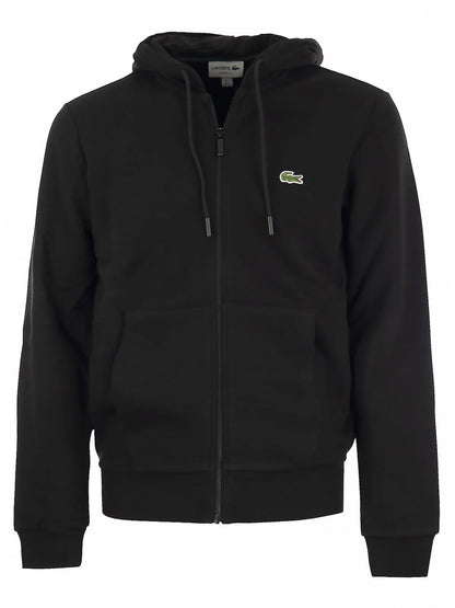 Lacoste Logo Embroidered Zip-up Drawstring Hoodie