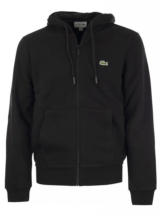 Lacoste Logo Embroidered Zip-up Drawstring Hoodie