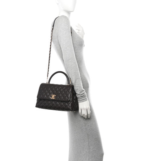 CHANEL 
Caviar Quilted Small Coco Handle Flap Dark Brown