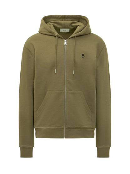 AMI Paris Logo Detailed Drawstring Zip-UP