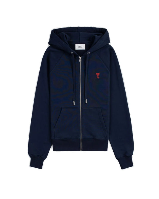AMI Paris Logo Detailed Drawstring Zip-Up