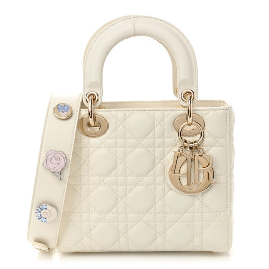 CHRISTIAN DIOR 
Lambskin Cannage Small Lucky Badges My Lady Dior White