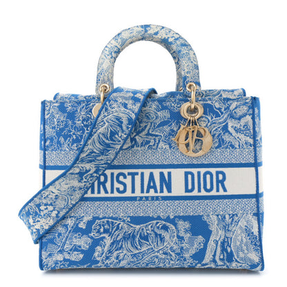 CHRISTIAN DIOR 
Toile de Jouy Embroidered Large Lady D-Lite Fluorescent Blue