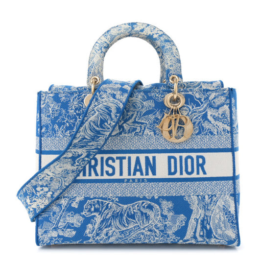 CHRISTIAN DIOR 
Toile de Jouy Embroidered Large Lady D-Lite Fluorescent Blue