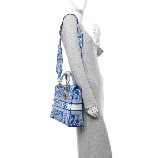 CHRISTIAN DIOR 
Toile de Jouy Embroidered Large Lady D-Lite Fluorescent Blue