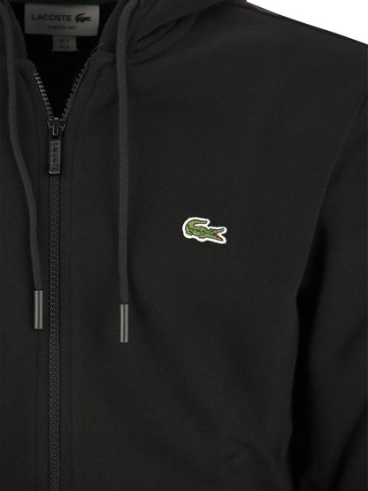 Lacoste Logo Embroidered Zip-up Drawstring Hoodie