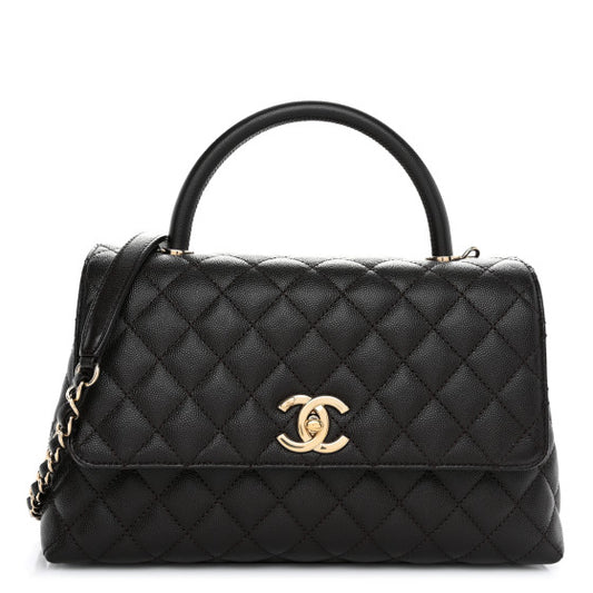 CHANEL 
Caviar Quilted Small Coco Handle Flap Dark Brown