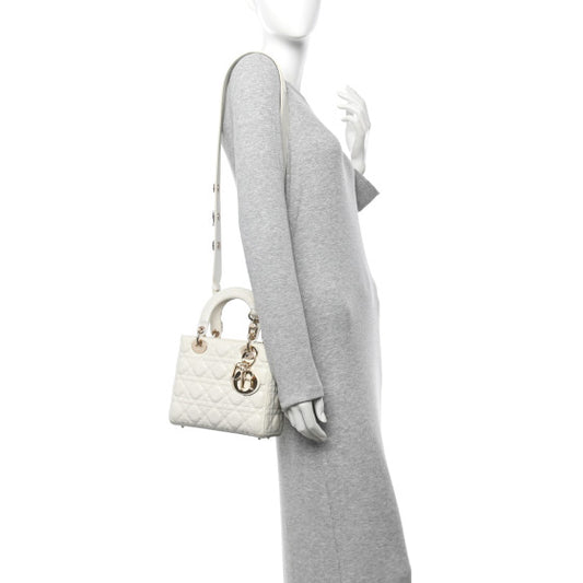 CHRISTIAN DIOR 
Lambskin Cannage Small Lucky Badges My Lady Dior White