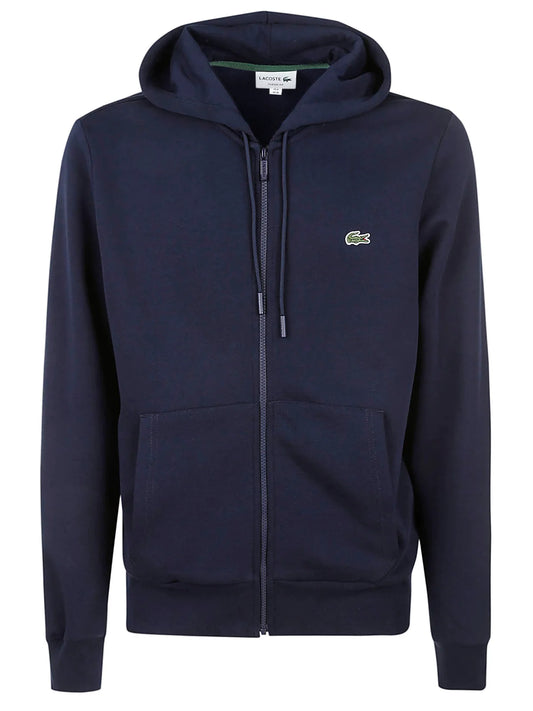 Lacoste Logo Embroidered Zip-up Drawstring Hoodie